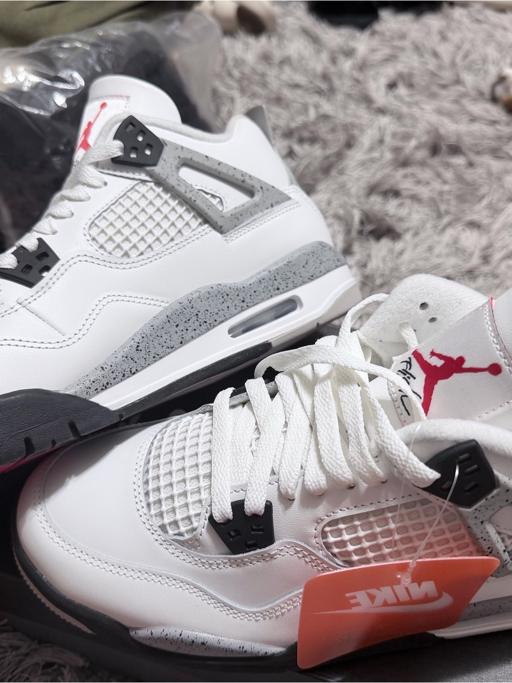 Brand New Air Jordan 4 Retro White Cement with Red Jumpman